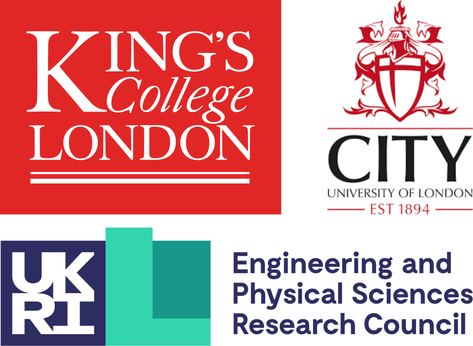 EPSRC logo -- block text says UKRI and EPSRC; King's logo and the City university logo