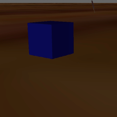 Blue box on brown terrain.